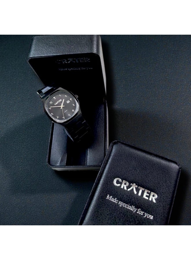 كريتر  ساعة كريتر (CRATER) للرجال – تصميم ملكي فاخر من الستانلس ستيل، مينا كلاسيكي مع عرض التاريخ، مقاومة للماء – تشمل علبة الماركة (أسود /أسود ). - Image 4